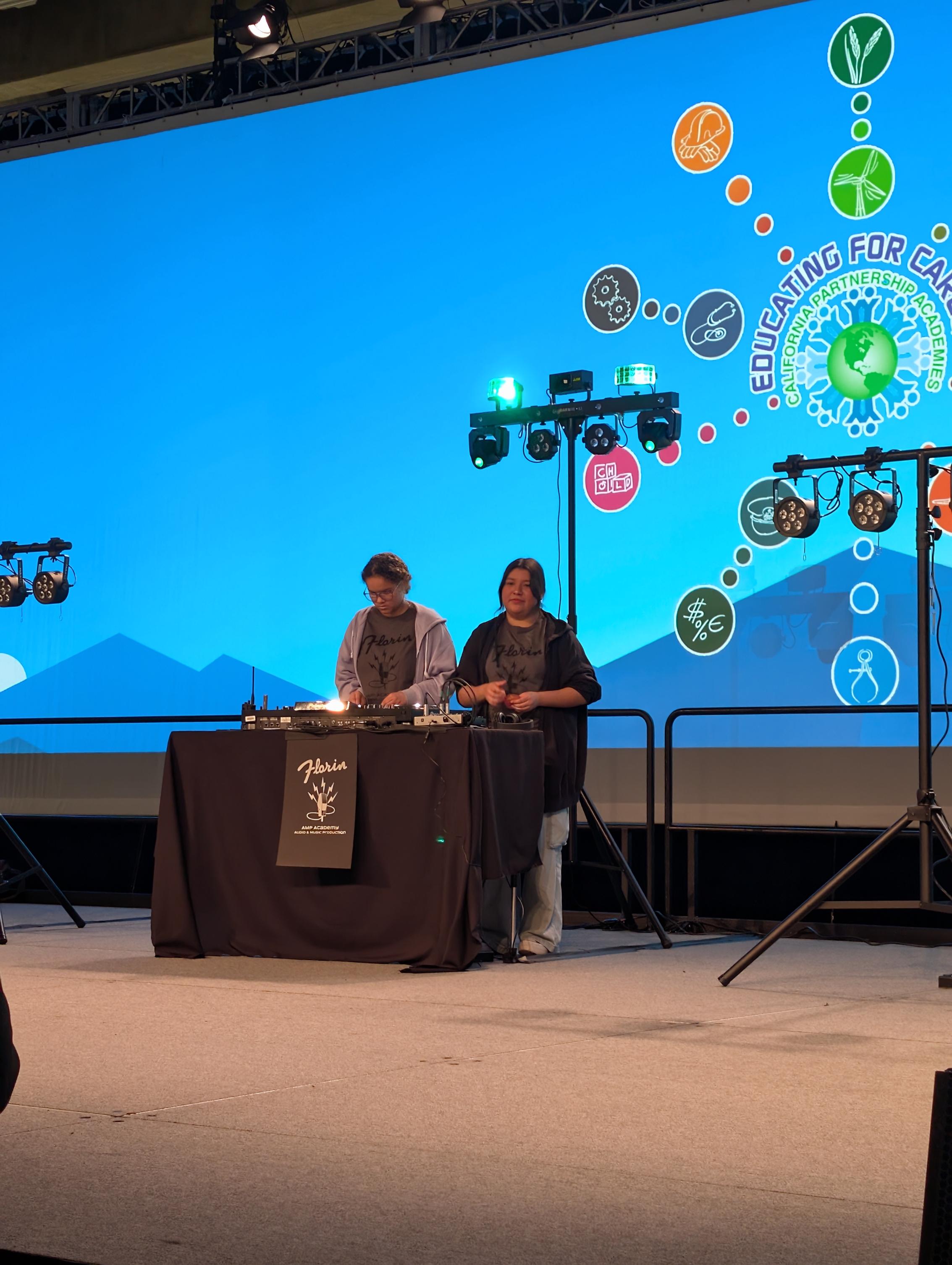 Florin High students DJing on stage at the Educating for Careers Conference